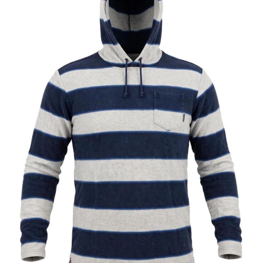 Billabong Shirt Mens Large L Blue Gray Striped Hooded Pocket Long Sleeve